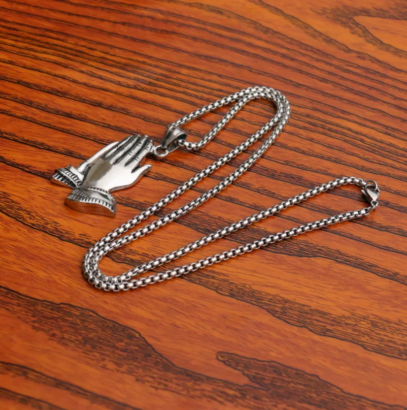 

"The Lord Will Bless You" Bless Your Family Hands of Prayer Pendant Necklace Motorcycle Party Punk Necklace Hip Hop Jewelry
