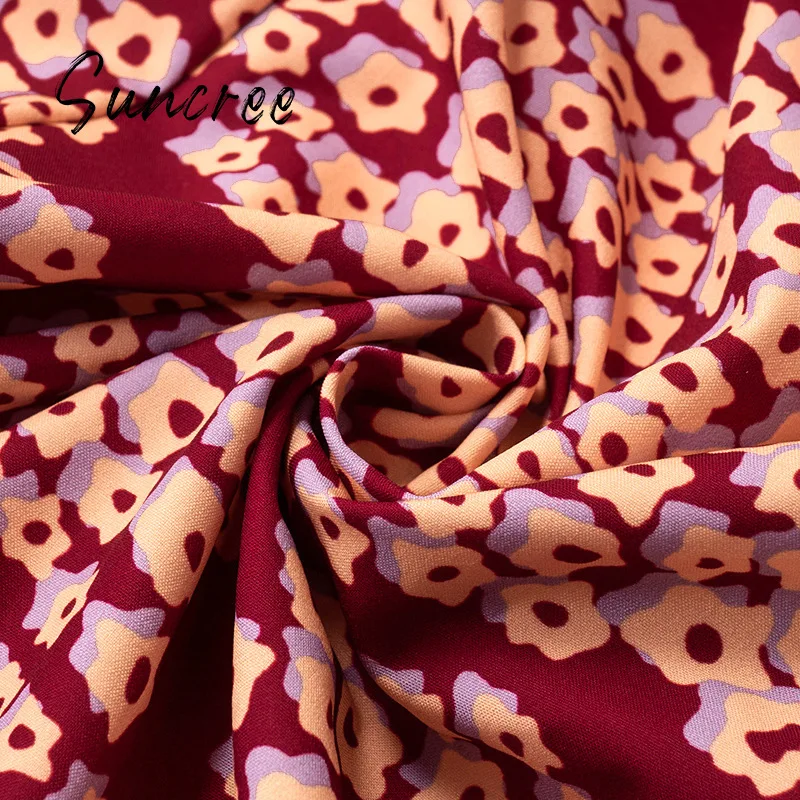 

SUNCREE Vintage Floral Long Dress 2021 Strap V-neck Maxi Dresses for Women 2021 New Elegant Sexy Backless Summer Dress Woman