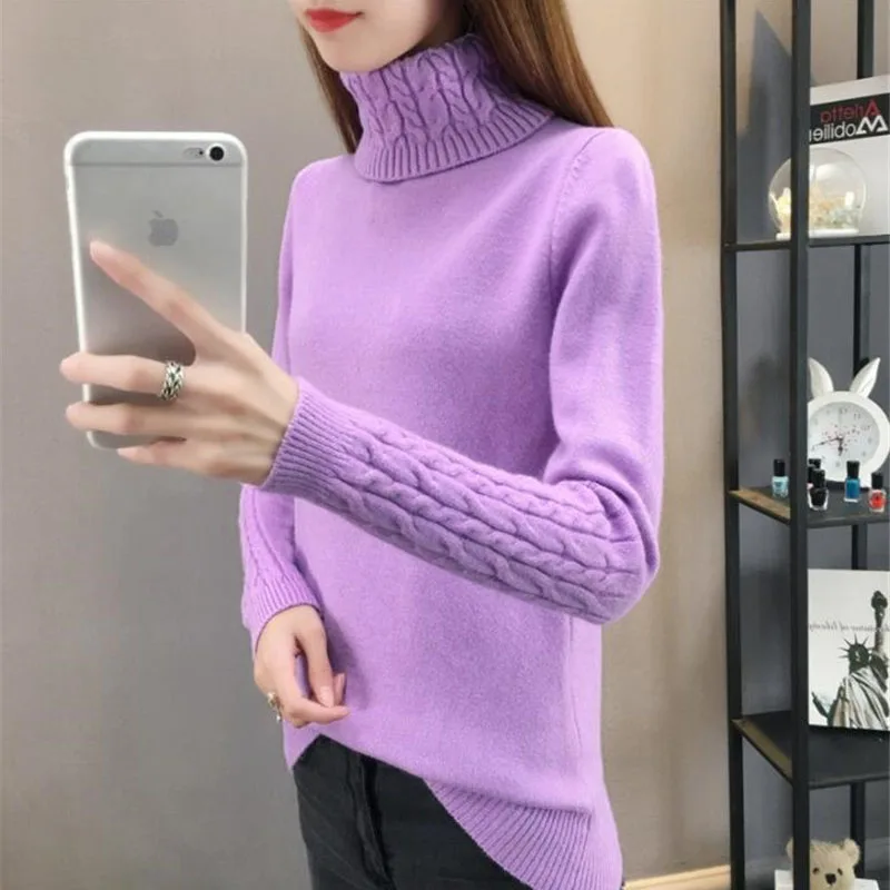 Женский свитер с высоким воротом вязаный мягкий Однотонный на осень и зиму 83 |