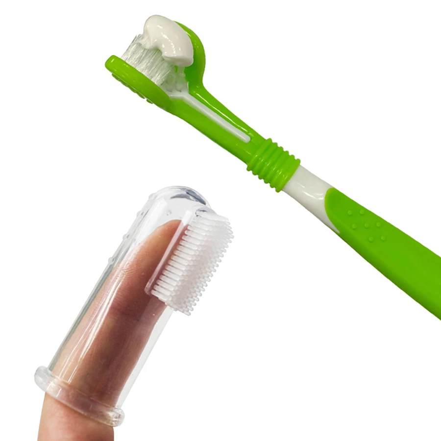 

Pet Toothbrush Toothpaste Kit Three Sided Dog Brush Addition Bad Breath Tartar Teeth Care Dog Cat Cleaning Mouth Dog toothbrush