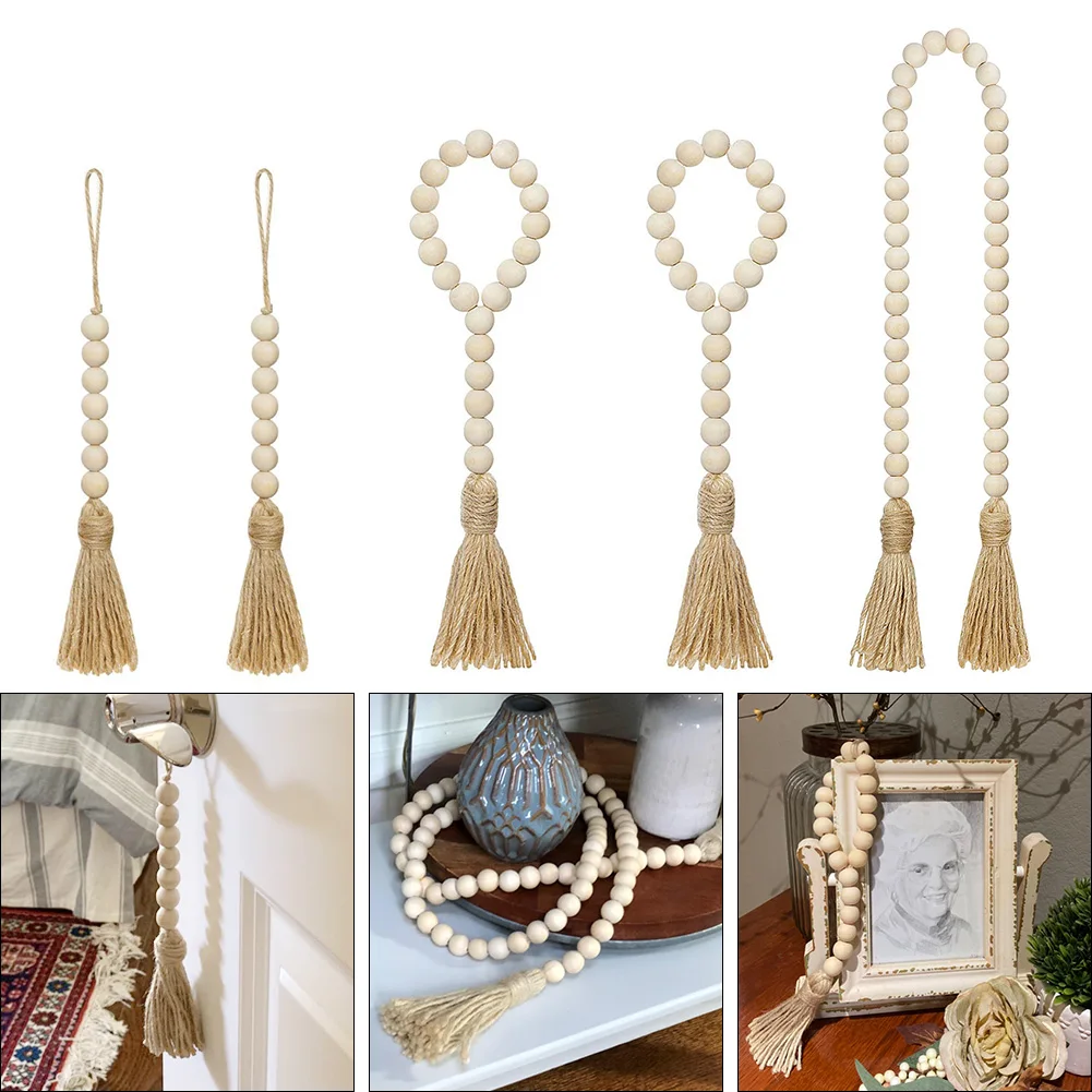 

DIY Wooden Prayer Beads Home Decoration For Yoga Rustic Tassels Wood Bead Garlands Farmhouse Wall Hanging Decor Handmade Gift
