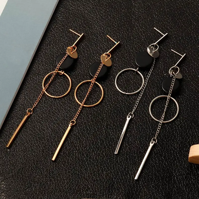 Женские асимметричные серьги-подвески корейский стиль длинные висячие серьги