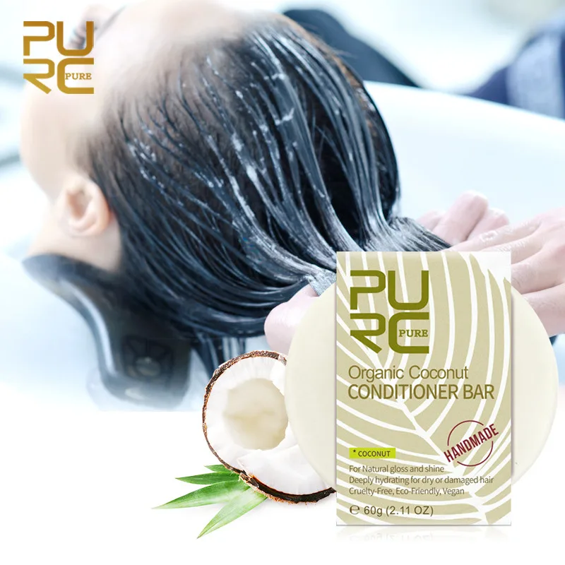 

Органическое кокосовое мыло для ухода за волосами PURC, восстанавливающий Кондиционер для волос для веганов ручной работы, 60 мл