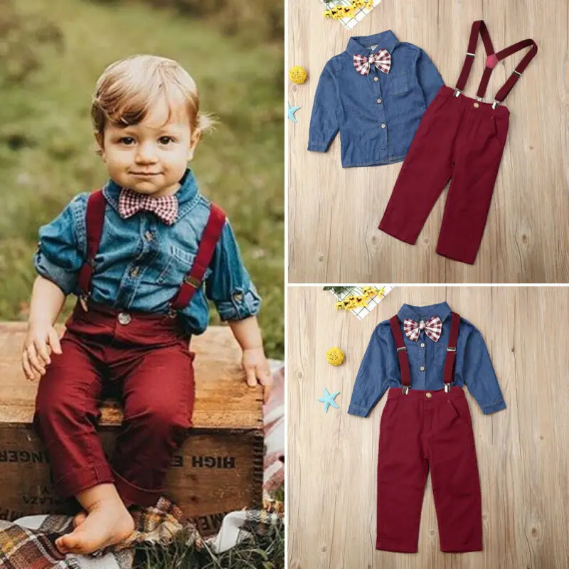 Для детей для маленьких мальчиков Одежда джентльмена комплекты рубашка Топ и