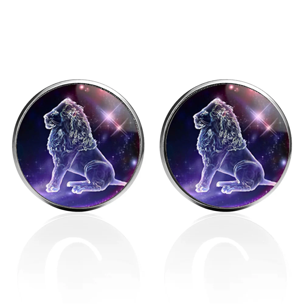 Роскошные манжетные пуговицы Novelty Luxury Purple Glass Leo для мужчин бренда High Quality Constellations Cufflink Shirt Cuff Links Gift on.
