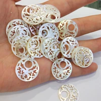 natural white shell pendant round hollow flower carved exquisite charms for jewelry making diy earring necklace accessories