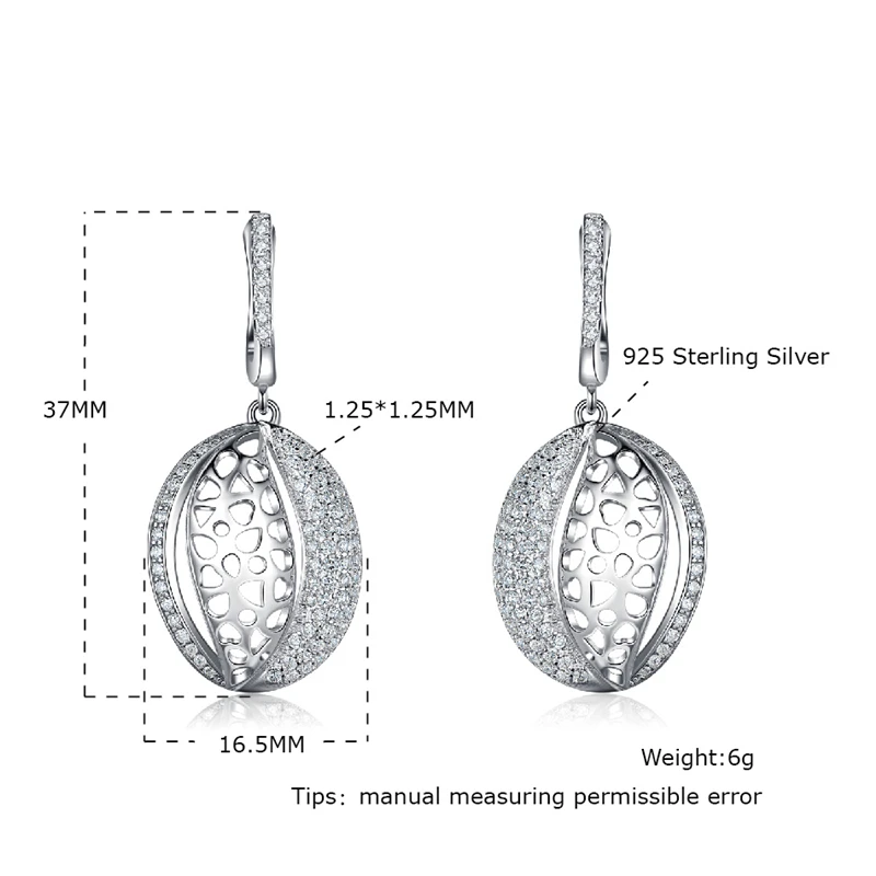 

925 Sterling Sliver Earring Luxury Micro Pave Artifical Clear Zircon Dangle Hollow Figure Earrings For Women Fine Jewelry