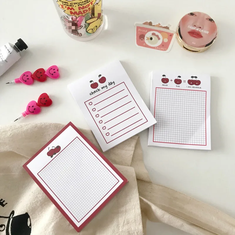 

50 Sheets/Book Cute Cartoon Red Love Cherry Grid Notebook Memo Pad Kawaii Stickers Student Diary Girl School Paper Stationery