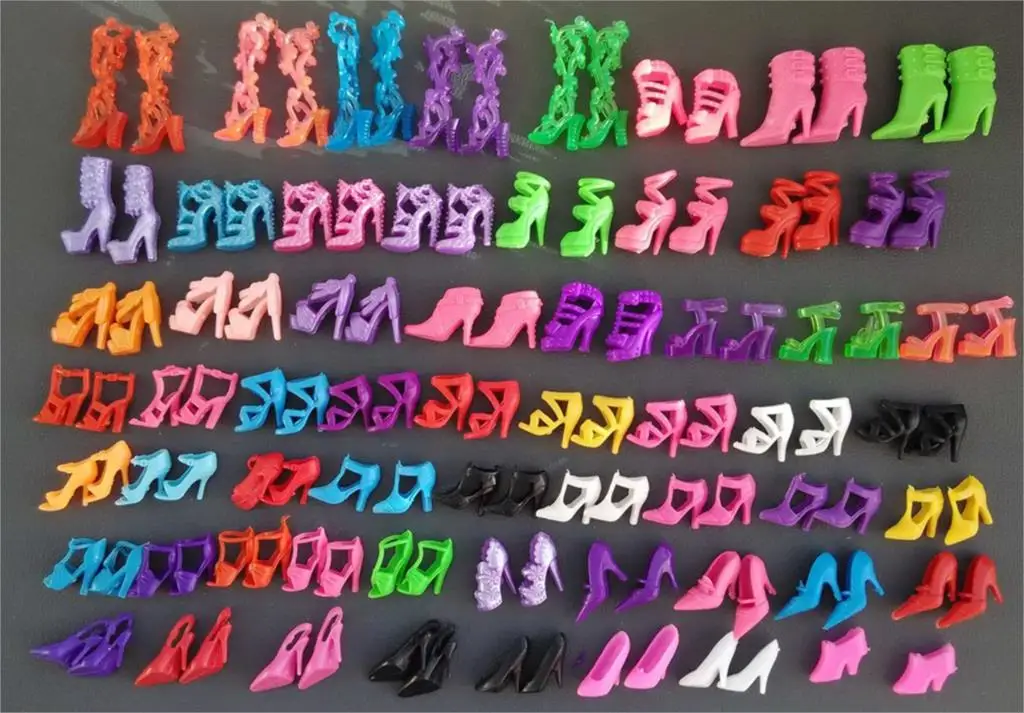mix random color 60 пар/компл. модные сандалии на каблуке; кукольная обувь для куклы Барби Одежда для кукол платье многих конструкций, подарок на Рождество для девочек, игрушки высокое качество - Цвет: mix random color