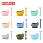 Набор из мисок и ложек для детей, из пищевого силикона, нескользящая посуда на присоске, милая миска ложек, столовая посуда