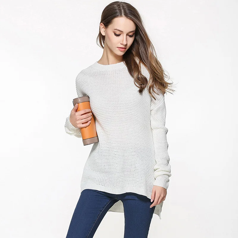 

Donsignet Women's Sweater New Fashion Round Neck Solid Color Loose Knit Long Sleeves Sweater Women Sweater Women's clothing