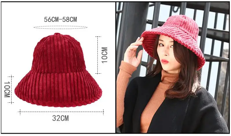 

Women Winter Corduroy Warm Bucket Hat Big Wide Panama Female Sun Shade Autumn Fishing Vintage Solid Streetwear Folding K Pop Hat