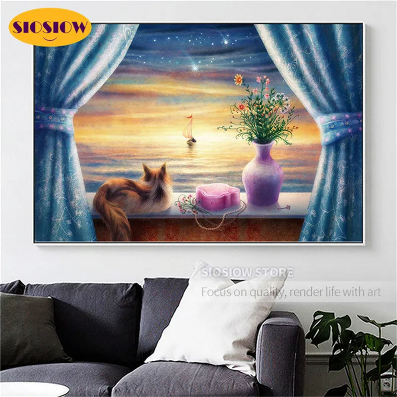 5D алмазная живопись сделай сам пейзаж Морского Пейзажа с окошком шаблоны для