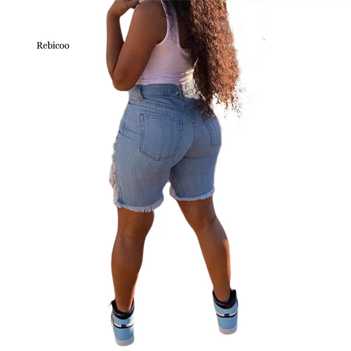 Женские рваные джинсовые шорты с дырками стильные со средней посадкой и