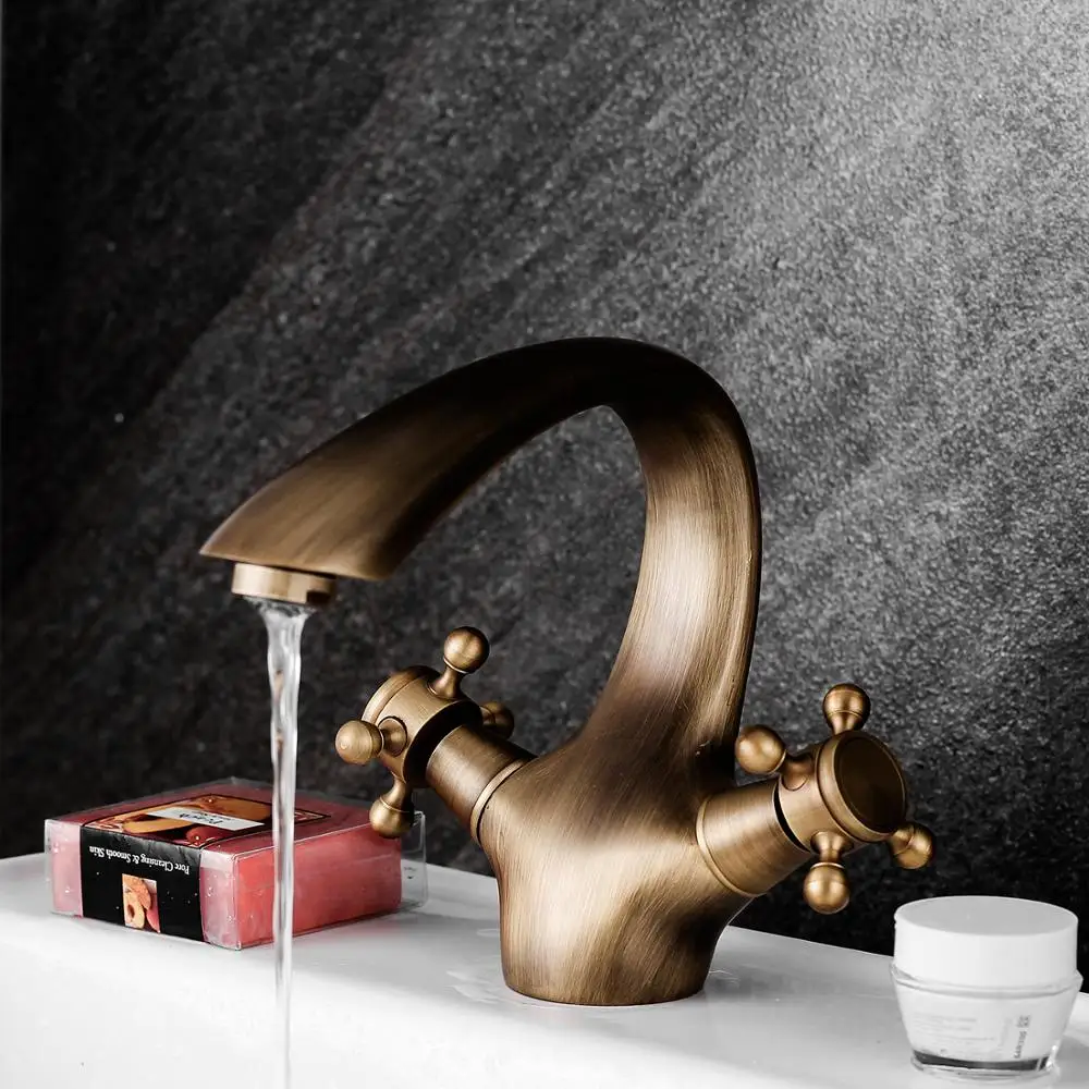 Латунный античный смеситель для кухни с двумя ручками кран раковины в ванную