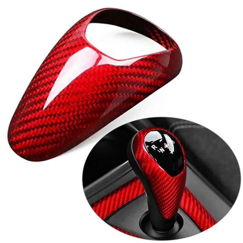 

Carbon Fiber Interior for BMW- M3 M5 M6 Car Gear Shift Knob Cover Stickers Trim Gear Shift Knob Cover 2015-2018 1Pcs Red