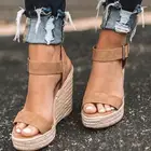 Босоножки женские на танкетке, винтажные соломенные туфли на толстой плоской платформе, с ремешком и пряжкой, из флока, лето 2021