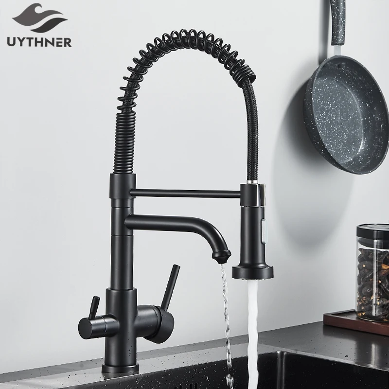 Фото Кухонный фильтр для воды кран с двойным носиком питьевой смеситель вращающийся