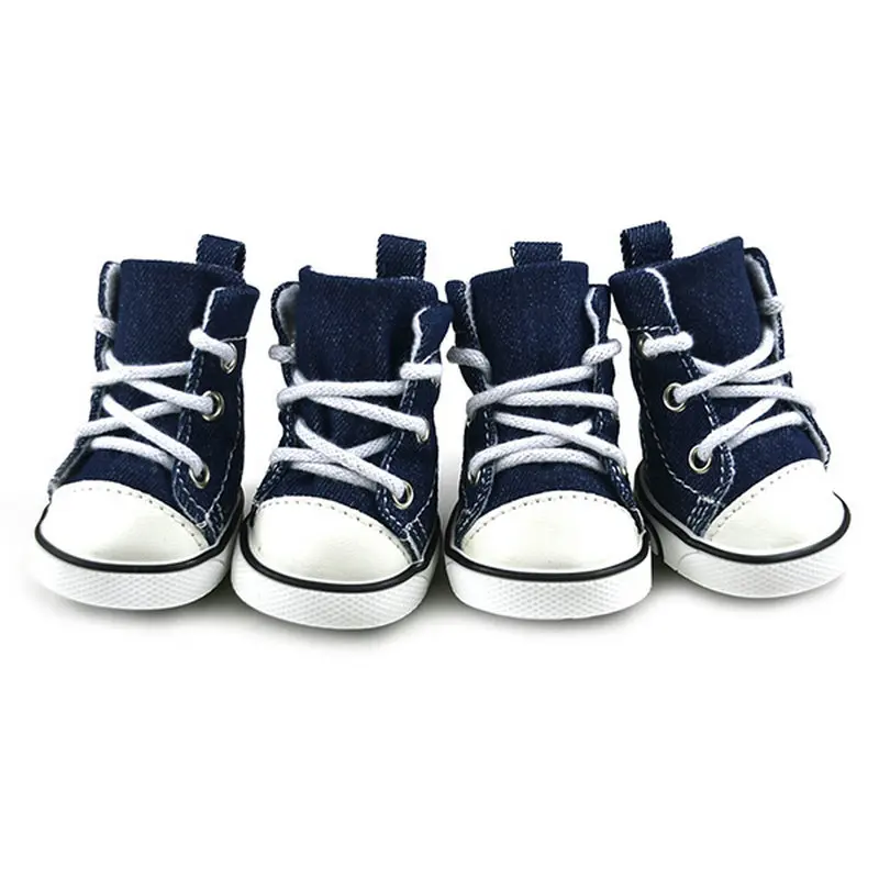 

4PCS/Set Puppy Pet Dogs Boots Anti-slip Walk Bootie Sport Shoes Denim Causal Sneaker Dog Shoes Pet Supplies Gift for Puppy