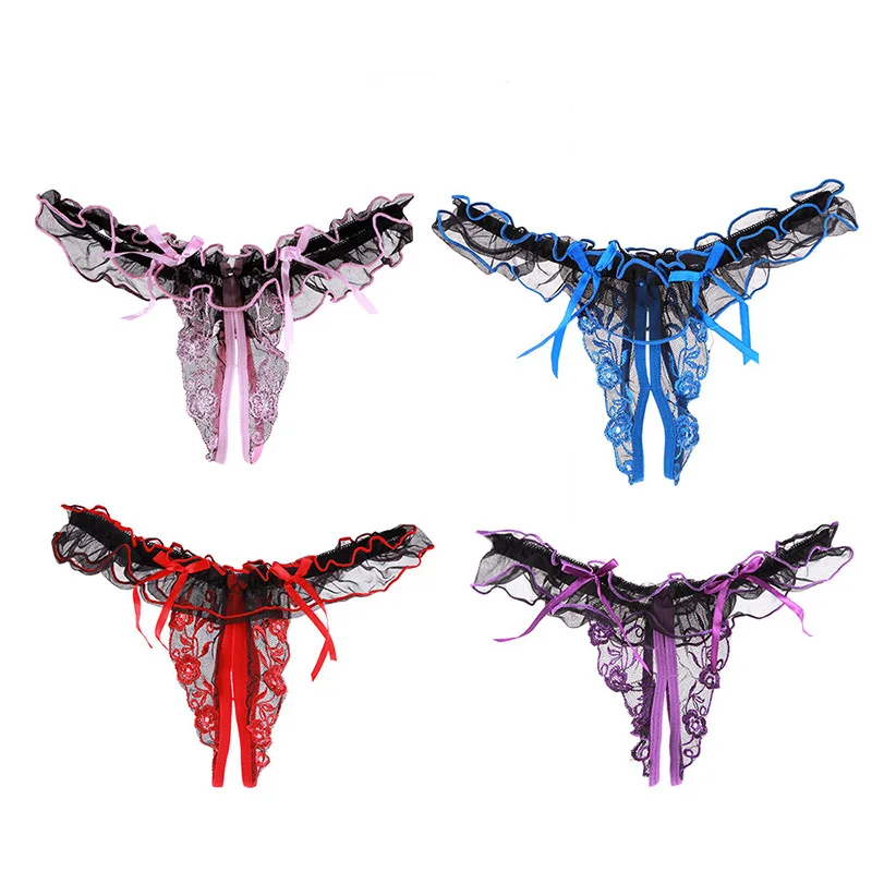 2019 Women Sexy Underwear Flower Embroidery T-back Thong Open Crotch Underpants Lacy Panties G-string DC116 | Тематическая одежда