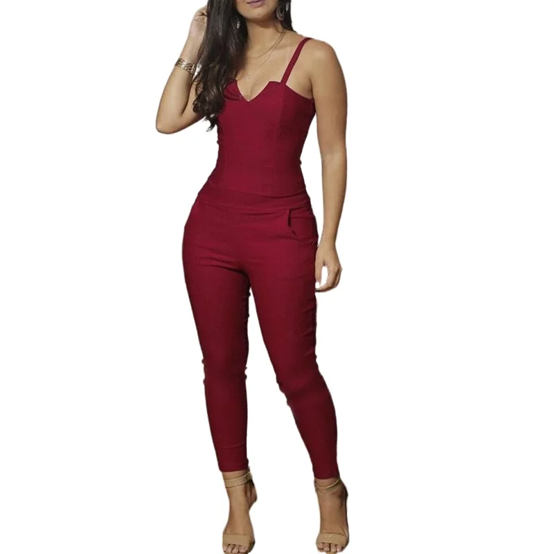 Bodysuit female olid color skinny jumpsuit high stretch suspender jumpsuit womens pant top sexy elegant streetwear