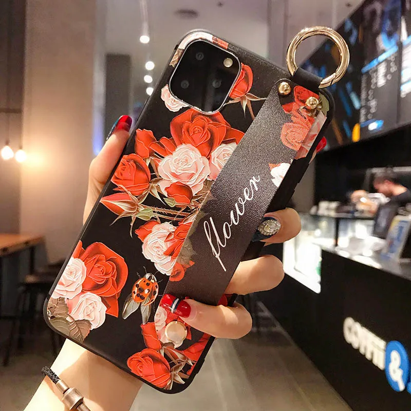 17 Чехол с ремешком на запястье для iphone 11 Pro XS Max X XS XR, мягкая задняя крышка из ТПУ с кольцом на палец для iphone 7, 8, 6, 6s Plus, 5S, SE, подставка - Цвет: 17