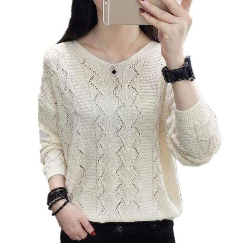 

Women Long Sleeve Jumper Sweater Baggy Casual Pullover Loose V-Neck Casual Knitted Tops