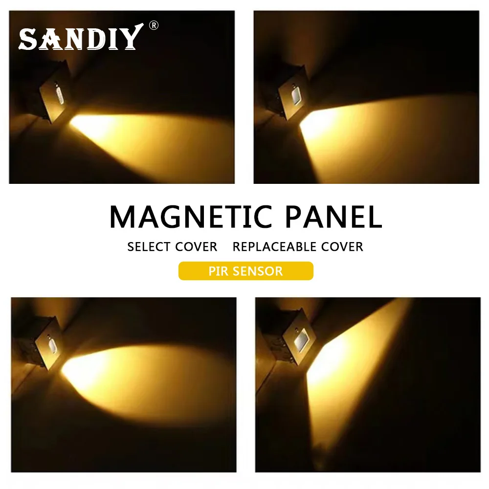 

Recessed Magnetic Wall Light 3W Step Light PIR Sensor for Stair Step Corridor Porch Wall Corner Lamp Replaceable Panel Aluminum