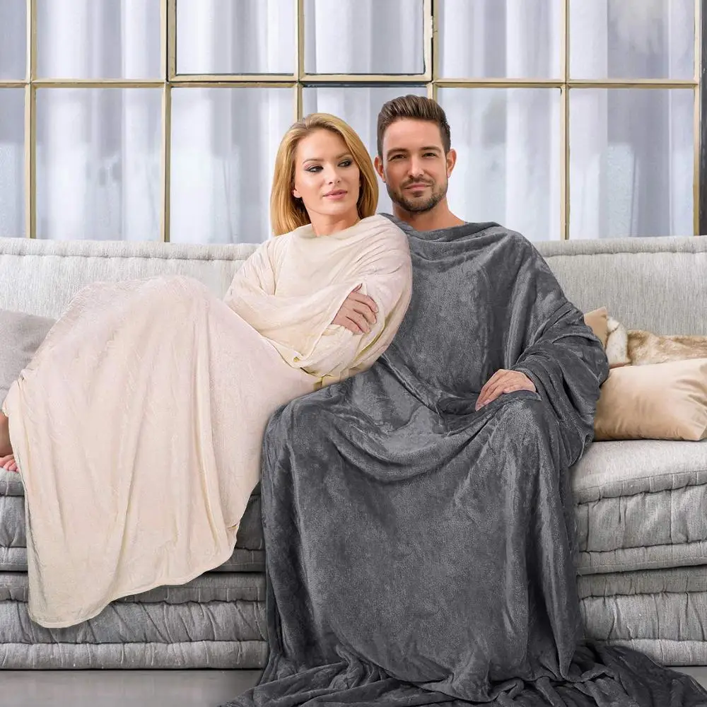 Мягкое теплое удобное плюшевое одеяло с капюшоном для телевизора женское