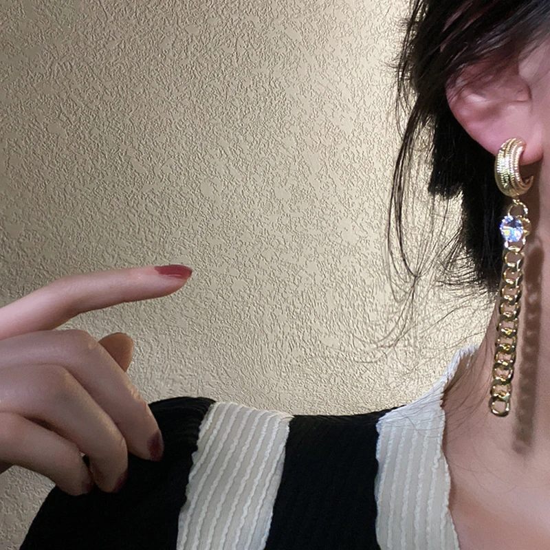 

Vintage Exquisite 14k Real Gold Jewelry Chain Heart Asymmetry Earrings for Women Luxury AAA Zircon Stud S925 Silver Needle Gift