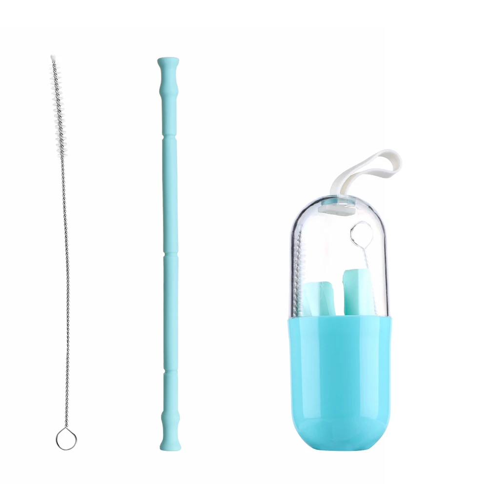 Light blue Складная Силиконовая трубочка Складные Многоразовые питьевой Портативный соломенная шляпа с переносной чехол и Чистящая Щетка для путешествий Офис напиток - Цвет: Light blue