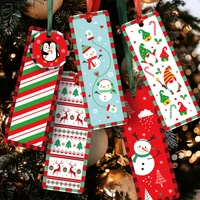 100sets christmas gift tags double side printed santa claus hang tags with ribbons xmas tree ornament diy packaging label card