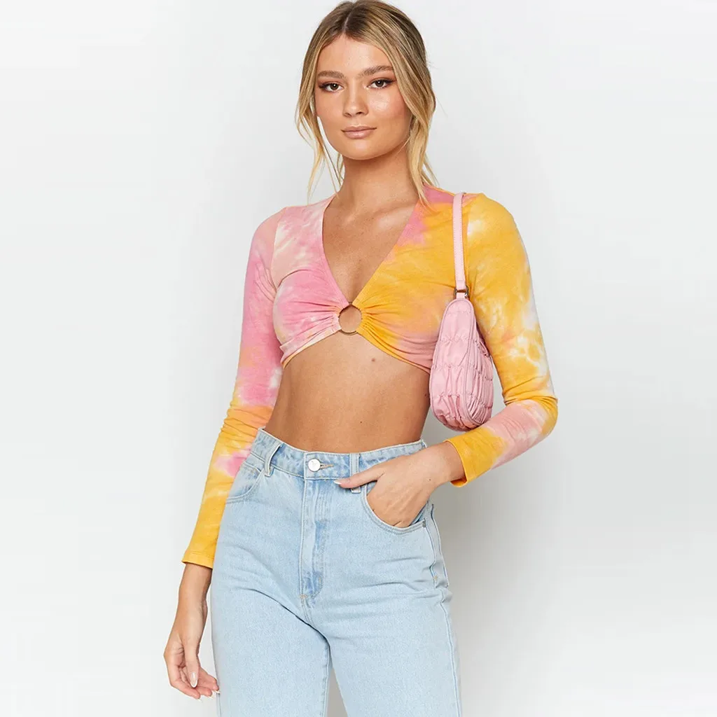 Модное женское сексуальное с v образным вырезом укороченные женские топы галстук