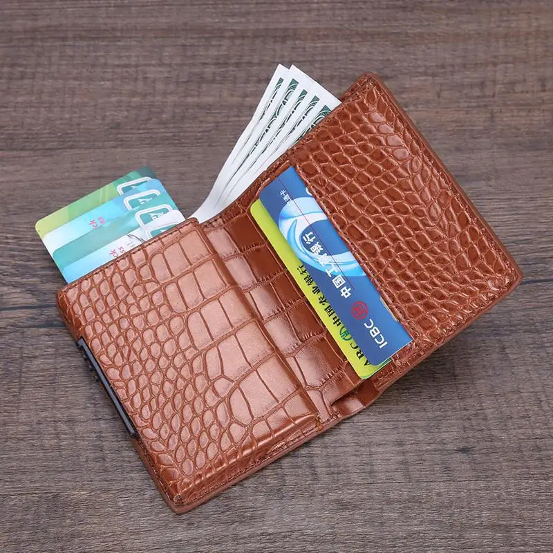 Rfid мужские карты всплывающие кошельки кожаный металлический тонкий бумажник