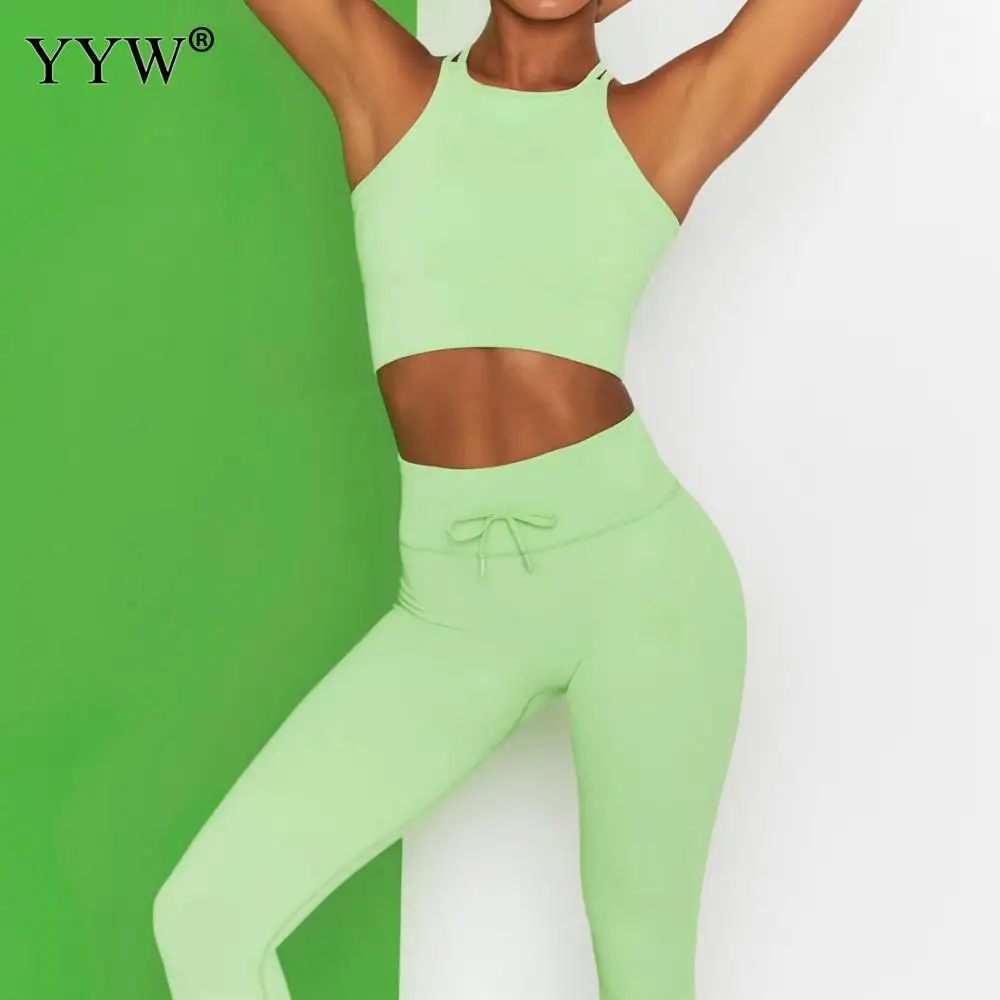

Solid Color Double Shoulder Strap Bra Tight Pants Seamless Suit Women Leggings Push Up Fitness Legging Slim High Waist Yoga Sets