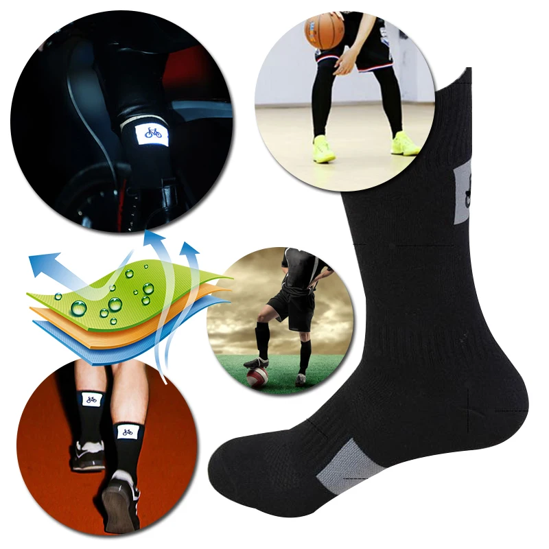 Черные дышащие спортивные носки для бега мужские фитнеса средней длины