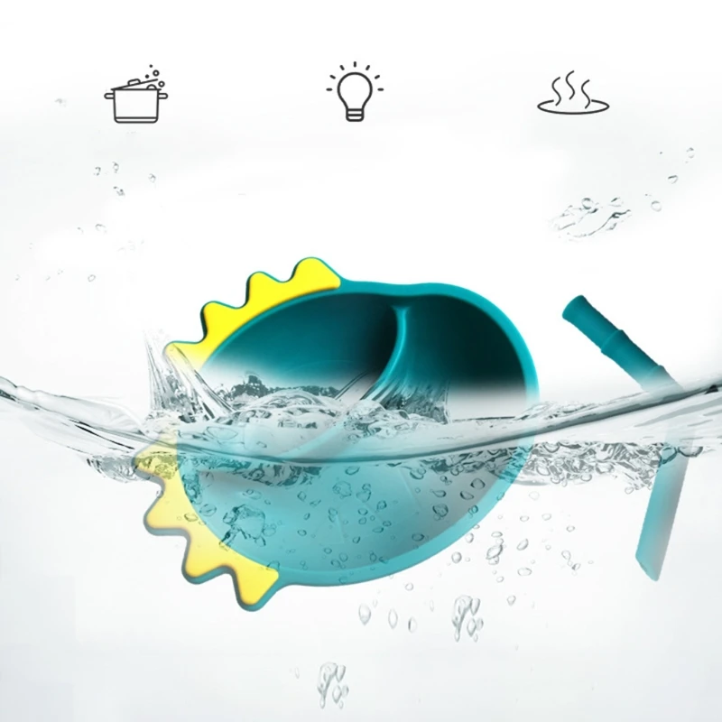 

Food Grade Silicone Cartoon Dinosaur Baby Divided Suction Bowl Slip-resistant Child Dinner Plate Learning Feeding Dish