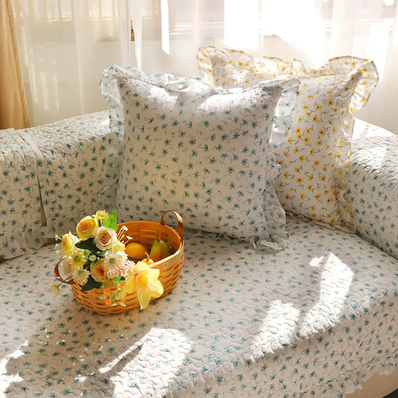 Spring Summer Pastoral Sofa Cushion Modern Fresh Printed Flower Cover Four Seasons Universal Cotton Non-slip Couch | Дом и сад