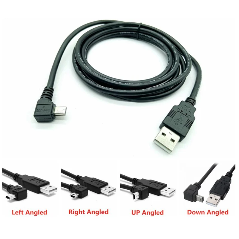 Кабель USB 2 0 к Mini для синхронизации данных 90 градусов угловой локоть 5 Pin B папа м 1 8