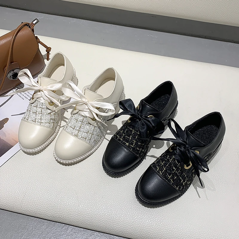 

2020 Spring new small leather shoes women's with fashion wild lace-up single shoes women loafers shoes casual women shoes W40-59