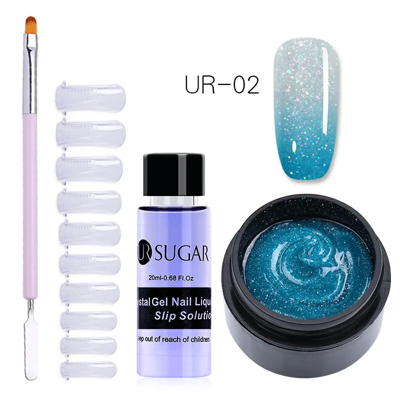 4Pcs set 2 UR SUGAR 15 мл голографический Блестящий Быстрый строительный поли набор для маникюра гель-лаком тепловой поли гель продлевающий половой акт лак кончик ногтей строительный УФ-гель - Цвет: 4Pcs set 2