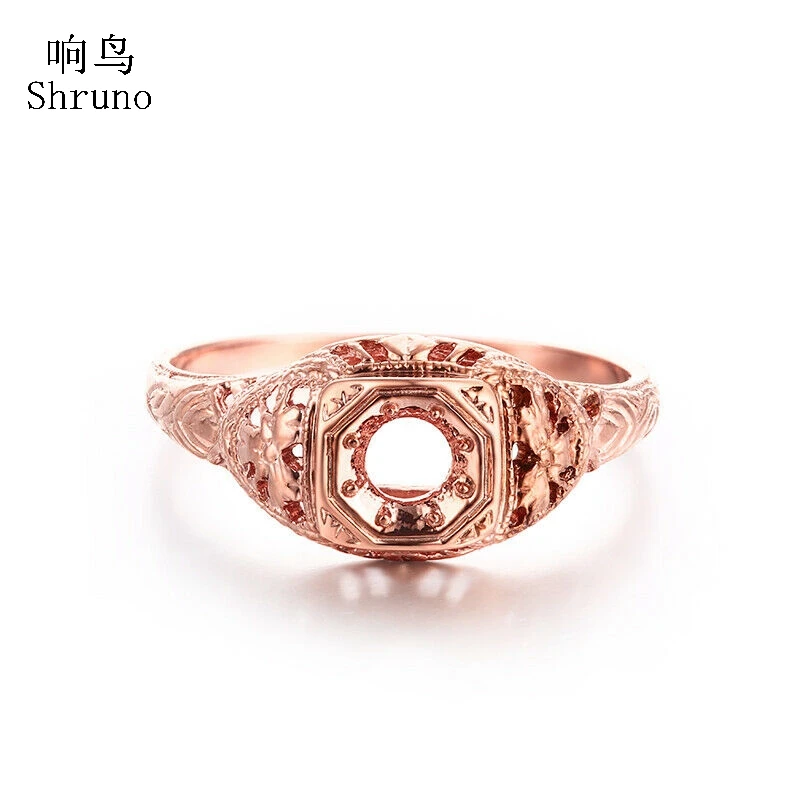 Shruno твердое 10k розовое золото круглый вырез 4 мм Полу-крепление обручальное кольцо Установка для свадьбы винтажное античное изящное Ювелирное кольцо