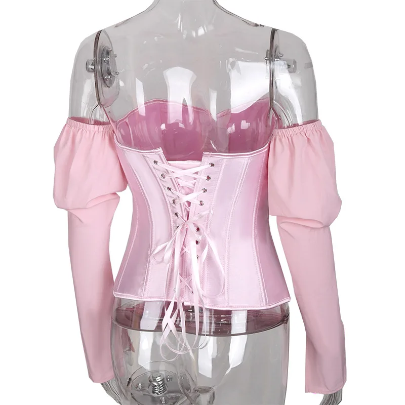 Стимпанк коричневый Пышное Платье с длинным рукавом со стальными косточками