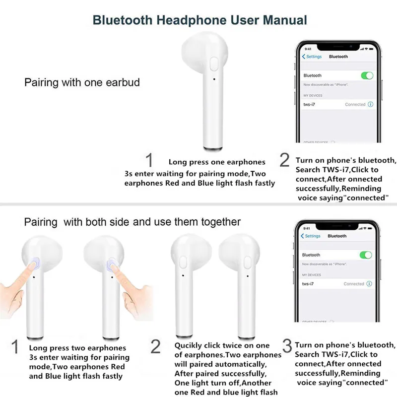 

I7s TWS Bluetooth Earphones Mini Sports Headset Waterproof Earbuds Music Earpieces for Xiaomi Huawei Iphone Wireless Headphones