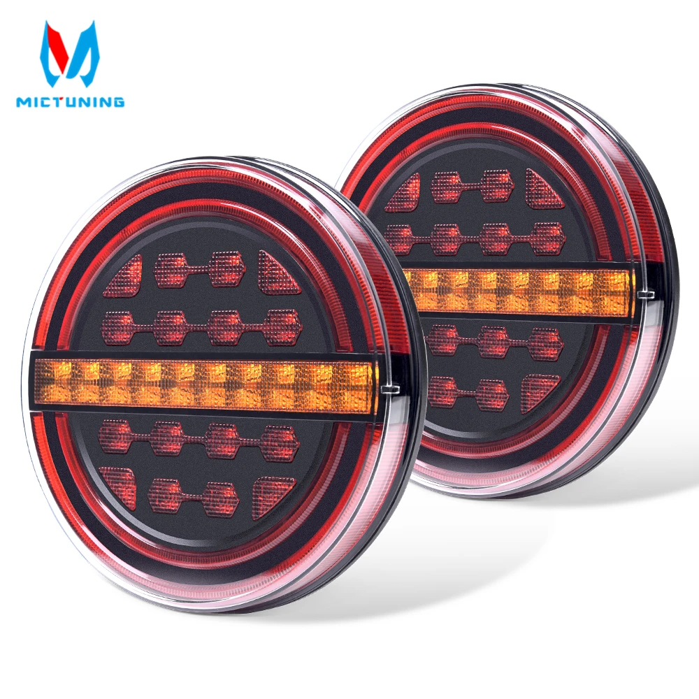

MICTUNING 2Pcs 5.3" Amber Round LED Trailer Light With Brake Lights DRL For Car Truck Ships Buses Vans Flow Amber Turn Signal