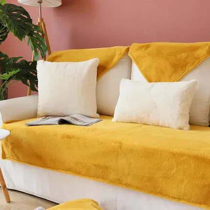 

Solid Long Plush Sofa Covers for Living Room Plush Material Modern Minimalist Corner Seat Cover Sofa Towel Furniture Protectors