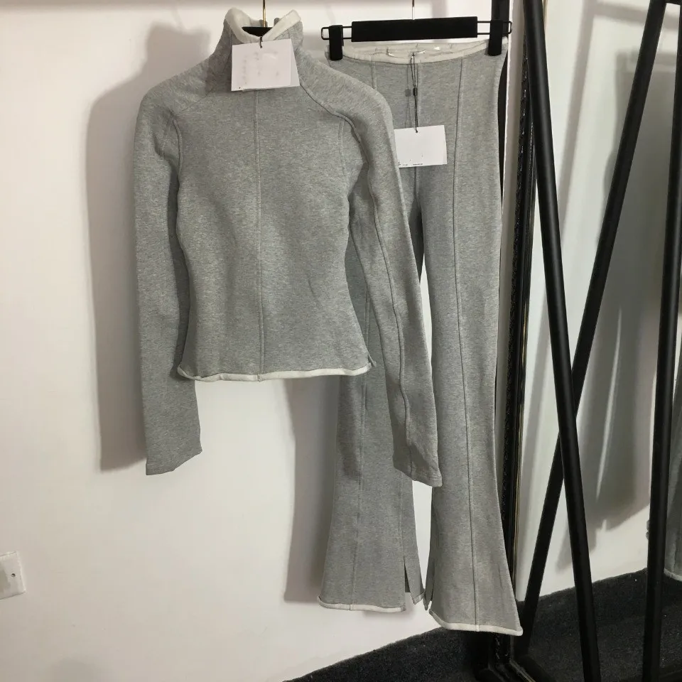 

21 Autumn\/Winter New Cotton High-Necked Long Sleeve Bottom Top Flared Open Pants Women's Suit FALL10033