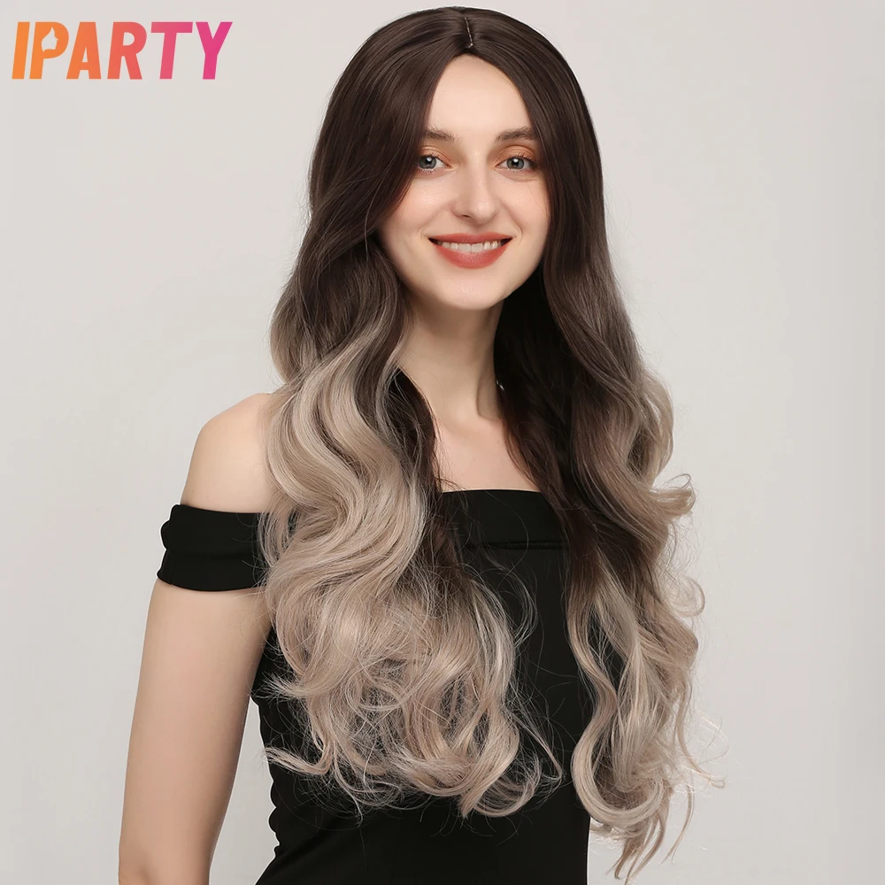 Эффектом деграде (переход от темного к серый синтетические парики длинные