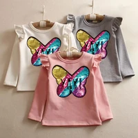 girls clothes t shirts bottoming t shirt children t shirt graphic t shirts kids long sleeves sequins discoloration t shirt