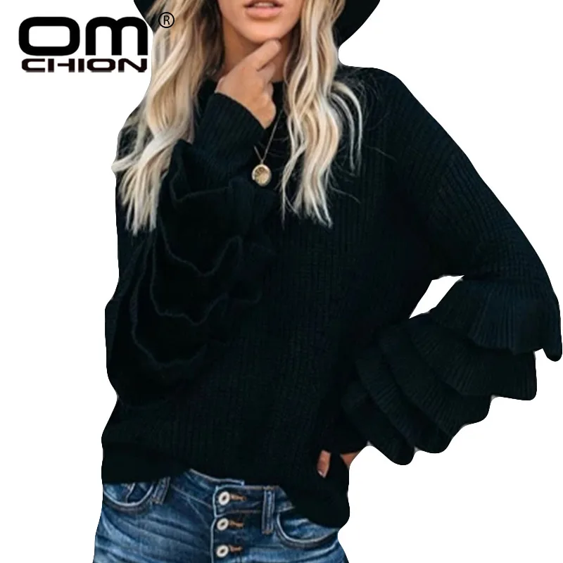 OMCHION 2020 Autumn Winter O-Neck Butterfly Sleeve Sweater Women Korean Fashion Thicken Pullover Casual Loose Jumper LSM42 | Женская